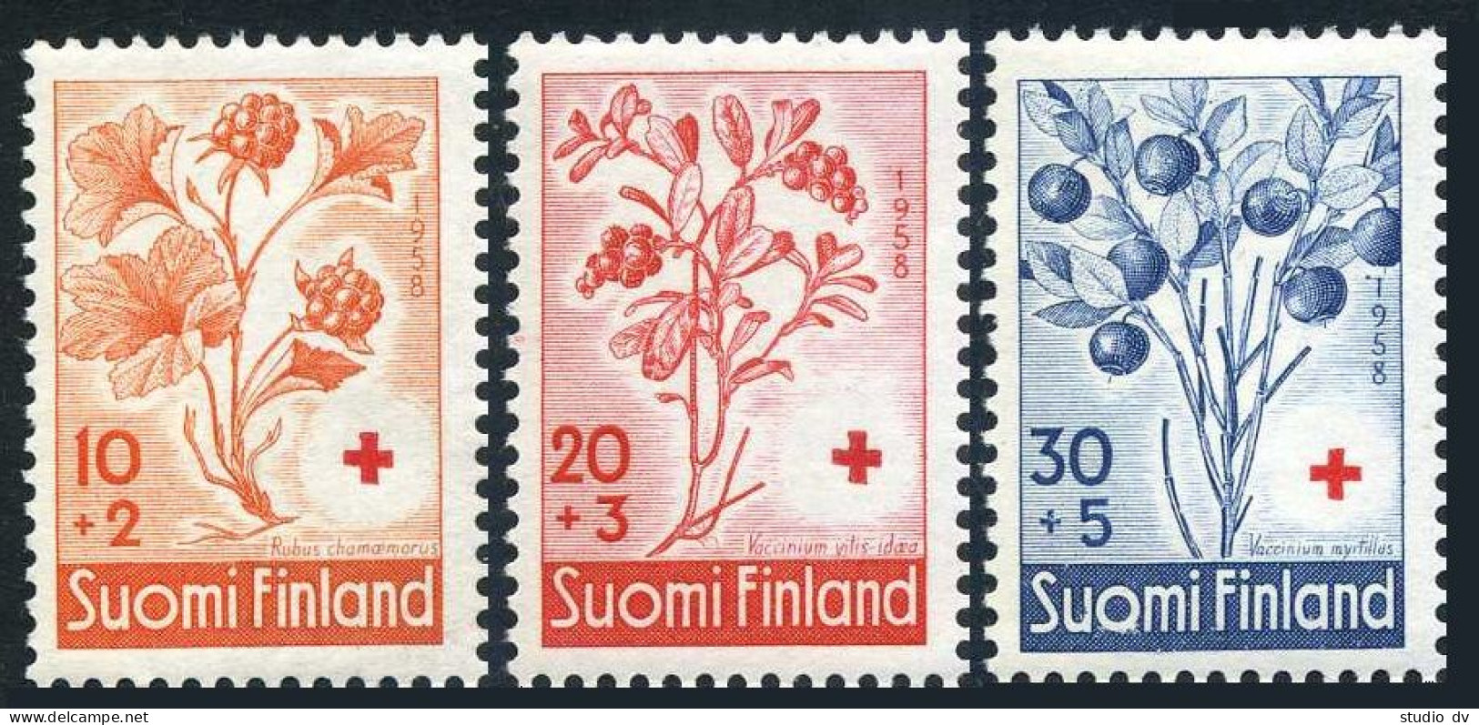 Finland B151-B153,hinged.Mi 499-501. Red Cross-1958.Raspberry,Cowberry,Blueberry - Neufs