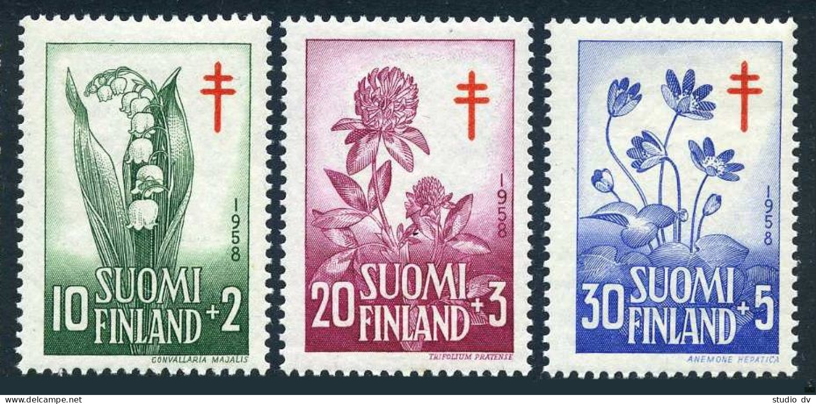Finland B148-B150, MNH. Michel 493-495. Anti-tuberculosis Society, 1958. Flowers - Unused Stamps