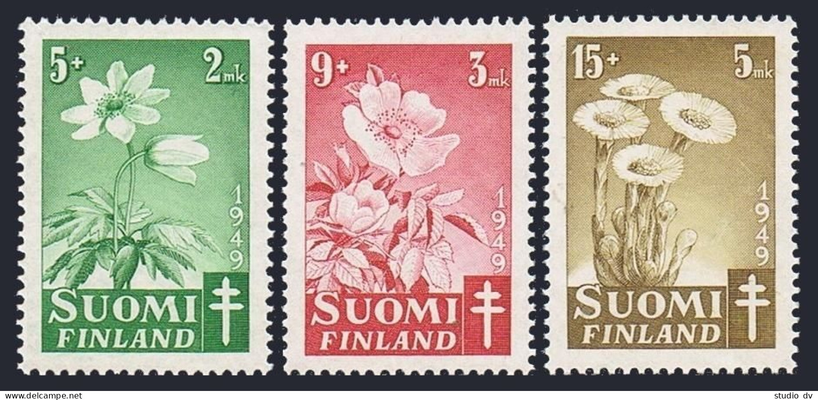 Finland B98-B100, MNH. Michel 365-367. Prevention Of Tuberculosis,1949. Flowers. - Unused Stamps