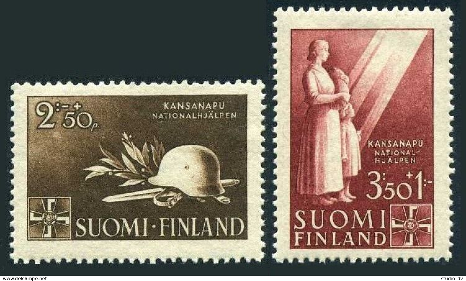 Finland B58-B59, MNH. Michel 275-276. National Welfare-1943. Soldier's Helmet. - Unused Stamps