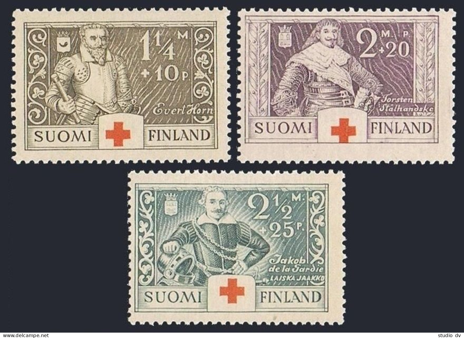 Finland B15-B17,MNH.Mi 184-186. Red Cross-1934. Evert Horn, Stalhandske, Gardie. - Unused Stamps