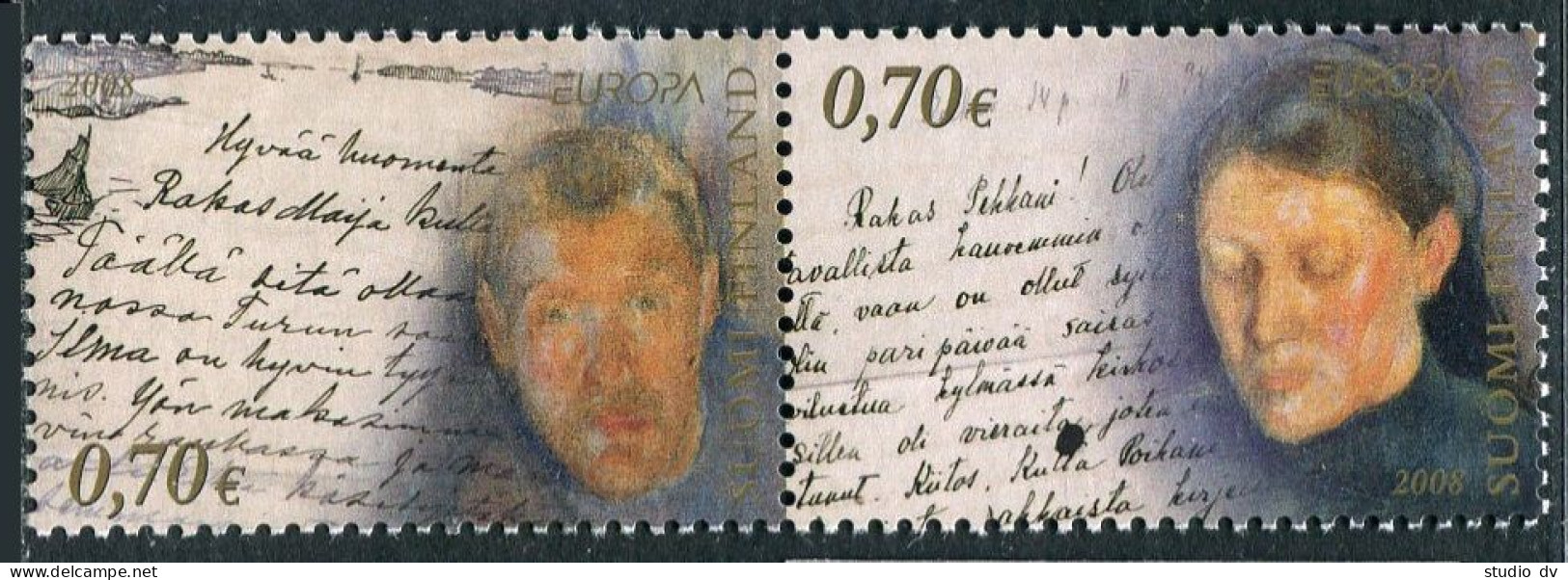 Finland 1312 Ab Pair, MNH. Europa CEPT-2008. Handwriting Letters Of Halonen. - Nuevos