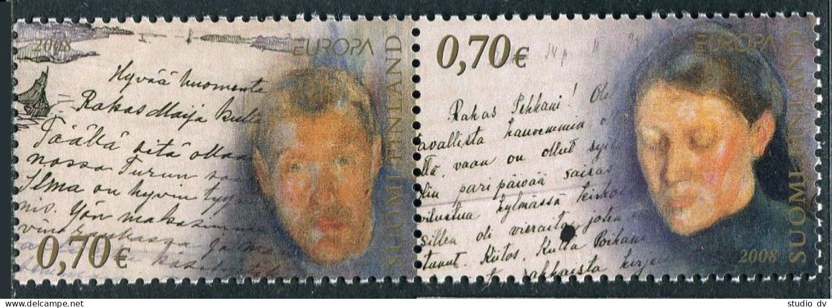 Finland 1312 Ab Pair, MNH. Europa CEPT-2008. Handwriting Letters Of Halonen. - Ongebruikt