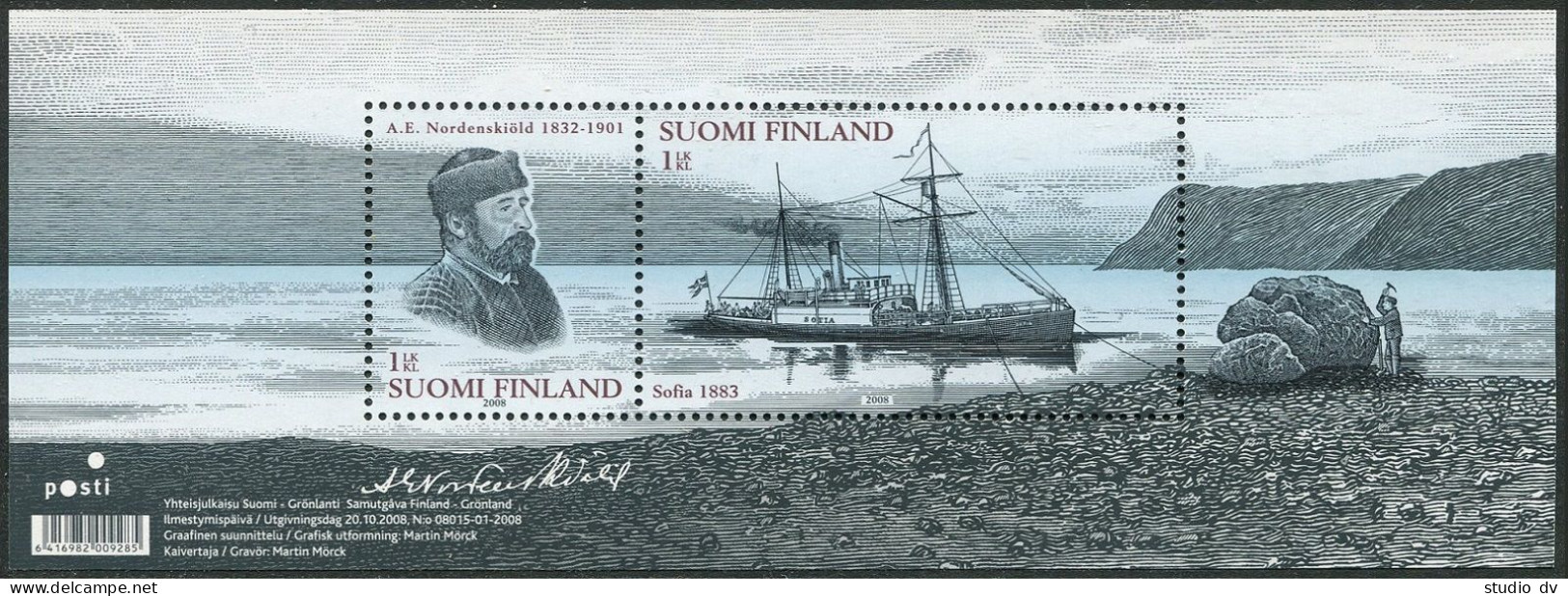 Finland 1321 Ab Sheet, MNH. Adolf Erik Nordenskold, Arctic Explorer, 2008. - Neufs