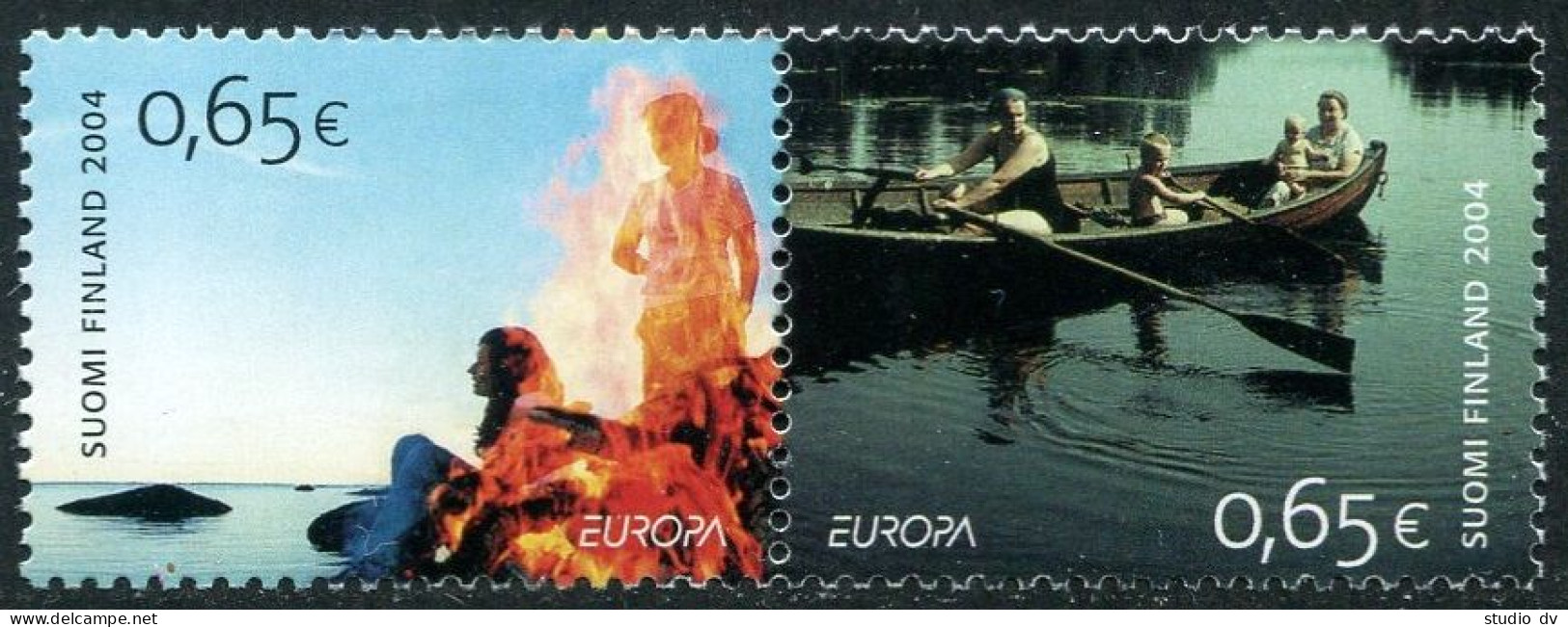 Finland 1217 Ab Pair,MNH. Europe CEPT-2004.People Around Campfire,Family In Boat - Ungebraucht