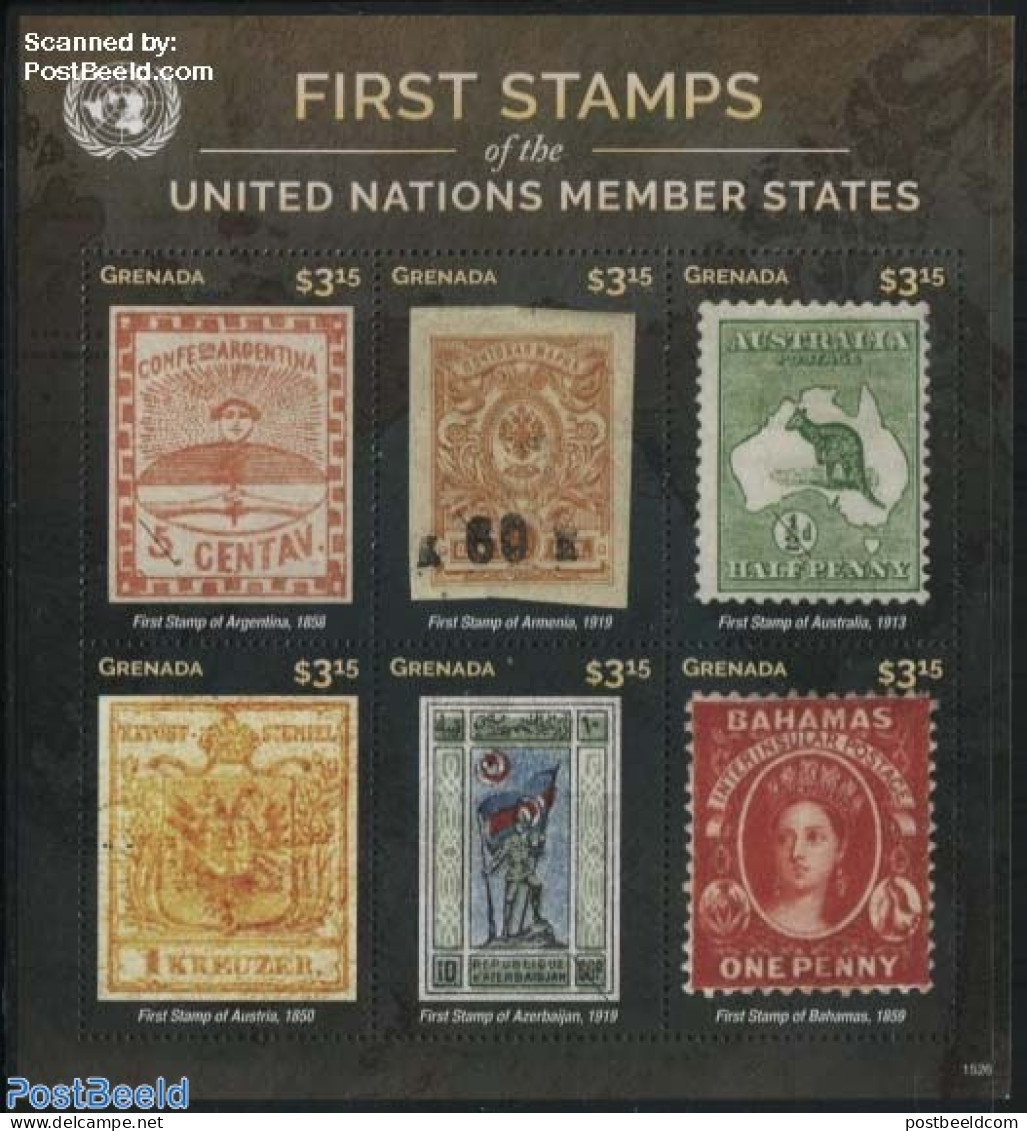 Grenada 2015 First Stamps, A-B 6v M/s, Mint NH, History - Nature - Various - United Nations - Animals (others & Mixed).. - Stamps On Stamps