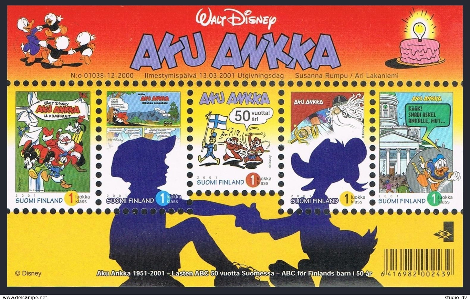 Finland 1150 Ae Sheet, MNH. Donald Duck Comics In Finland, 50th Ann. 2001. - Ongebruikt