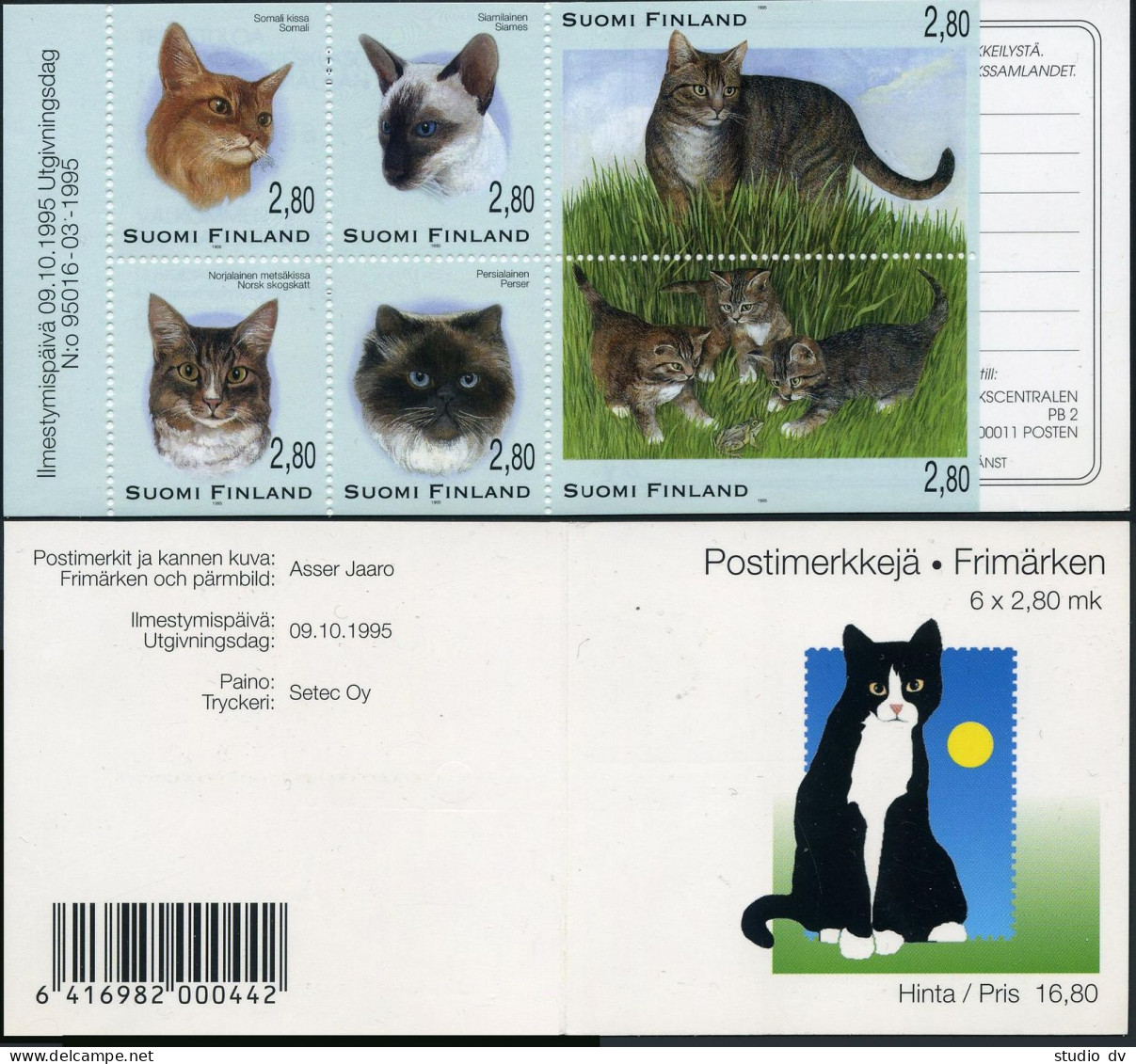Finland 972-977a Booklet,MNH.Michel 1310-1315 MH 40.Cats:Somali,Siamese;frog. - Ongebruikt