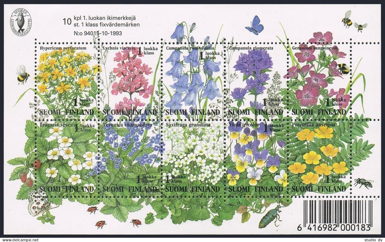 Finland 941 Aj Sheet,MNH.Michel 1256-1265 Bl.13. Wildflowers 1994. - Nuovi