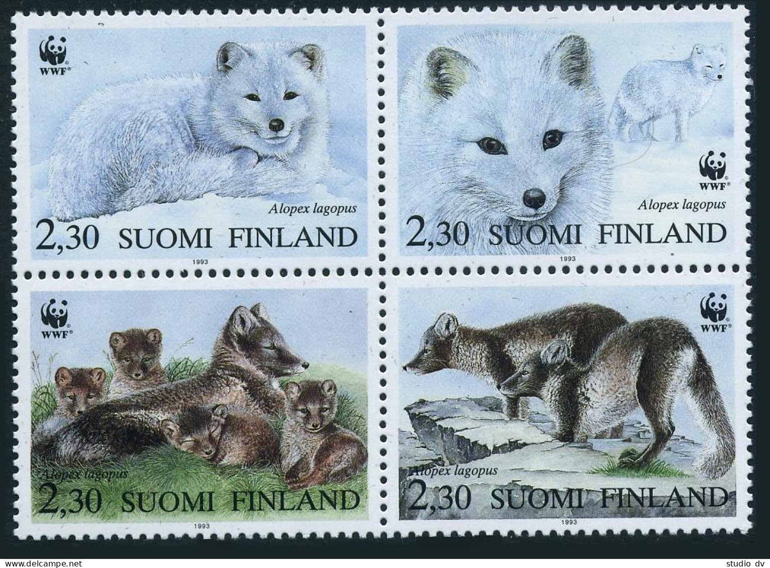 Finland 907 Ad Block, MNH. Michel 1202-1205. WWF 1993. Alopex Lagopus. - Unused Stamps