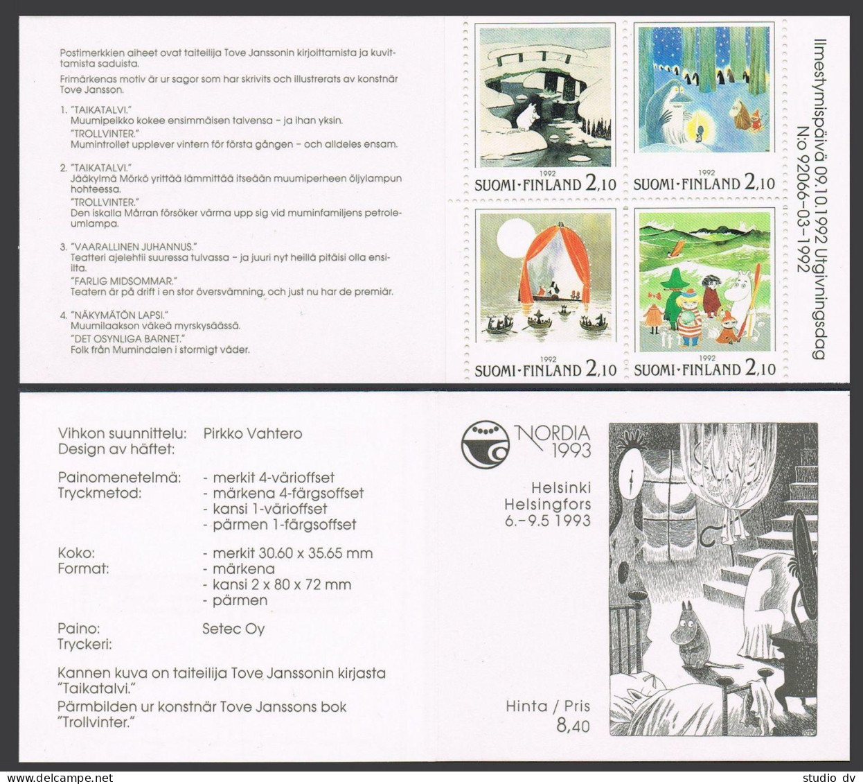 Finland 898-901a Booklet,MNH.Michel 1189-1192 MH31. NORDIA-1992.Moomin,T.Jansson - Nuevos