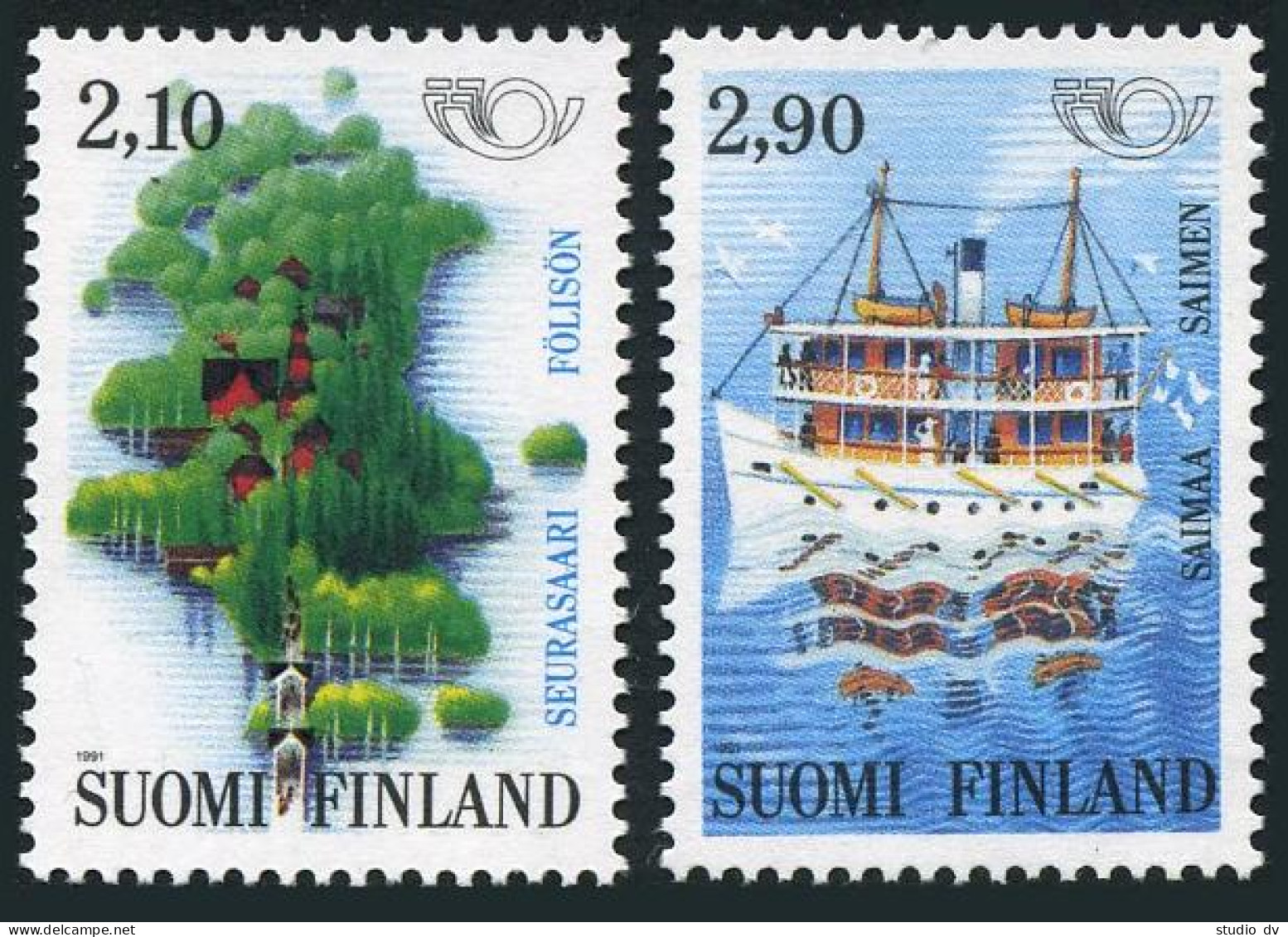 Finland 864-865,MNH.Michel 1142-1143. Tourism 1991.Seurasaari Island,Steamship, - Neufs