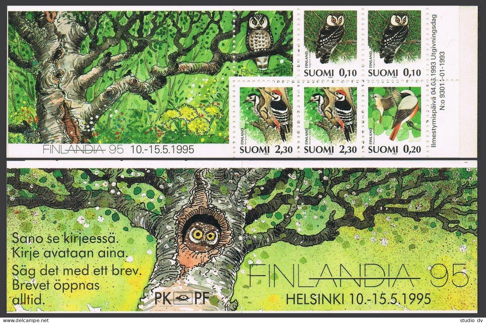 Finland 859a Booklet, MNH. Mi 1212-1214 MH 33. Birds 1993. Aegolius Funereus, - Unused Stamps