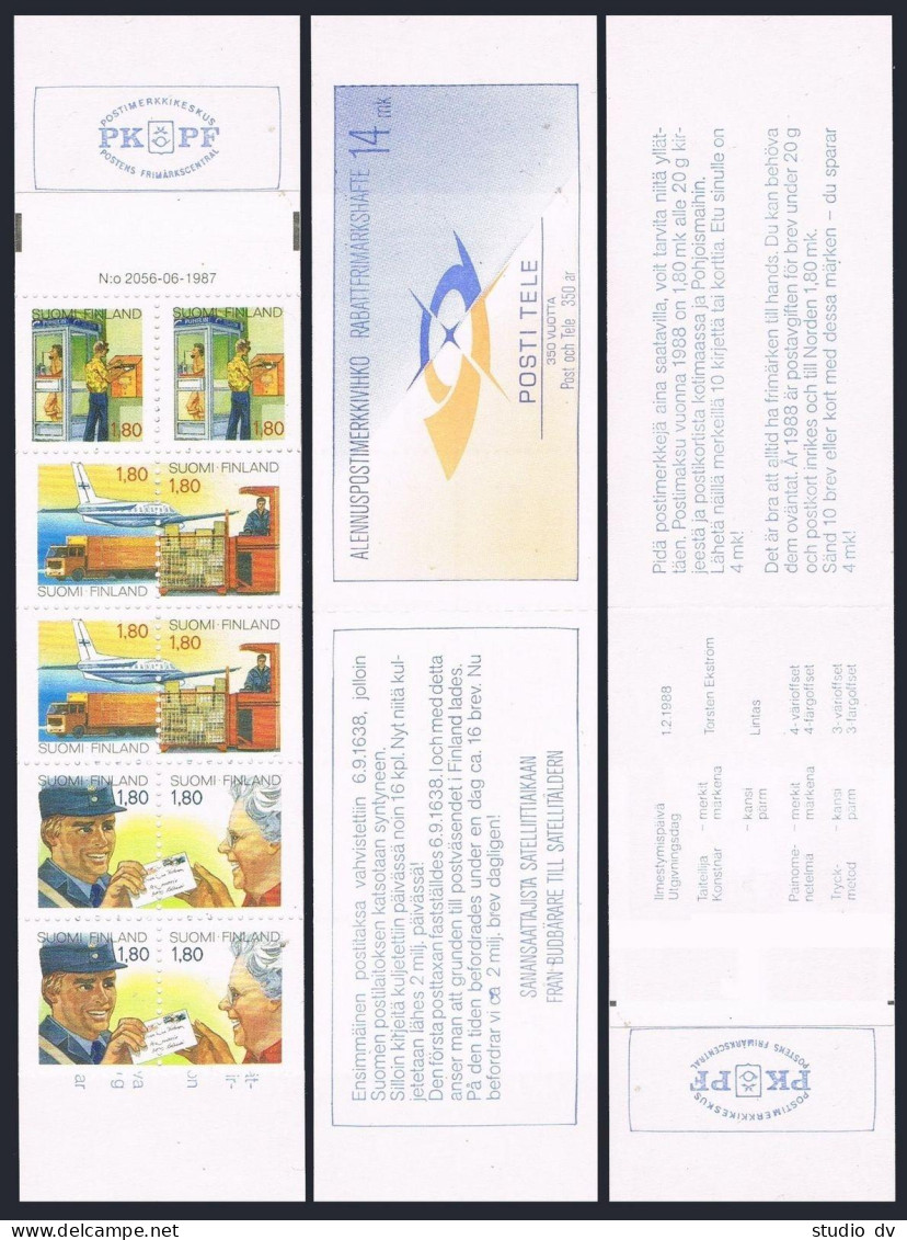 Finland 720-724a Booklet, MNH. Michel 1039-1043 MH 20. Postal Service, 1988. - Unused Stamps
