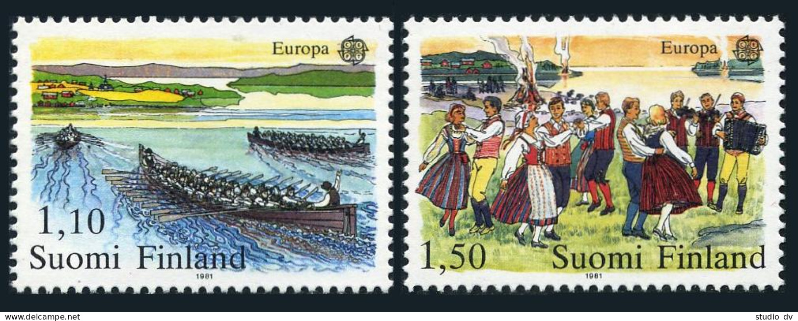 Finland 655-656, MNH. Mi 881-882. EUROPE CEPT-1981. Rowing To Church, Eve Dance. - Unused Stamps