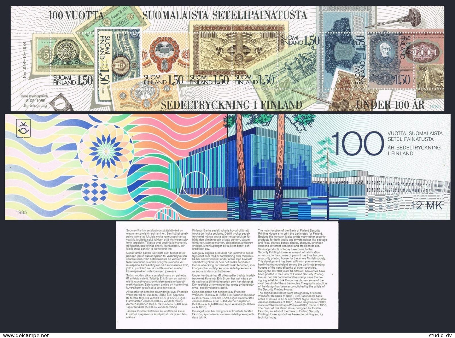 Finland 706 Ah Booklet, MNH. Mi 960-967 MH 15. Finnish Banknote Centenary, 1985. - Nuevos