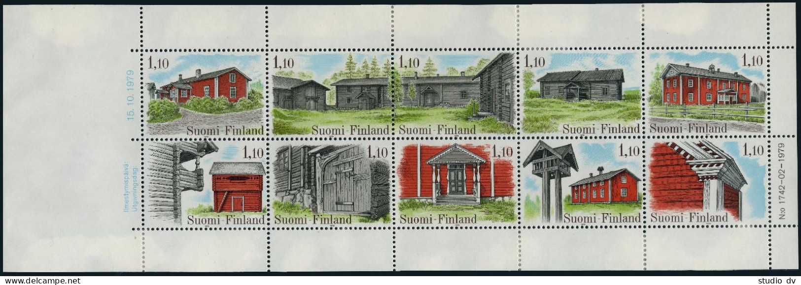 Finland 626 Aj Booklet Pane,MNH.Michel 850-859 H-blatt 12. Farm Houses,1979. - Neufs