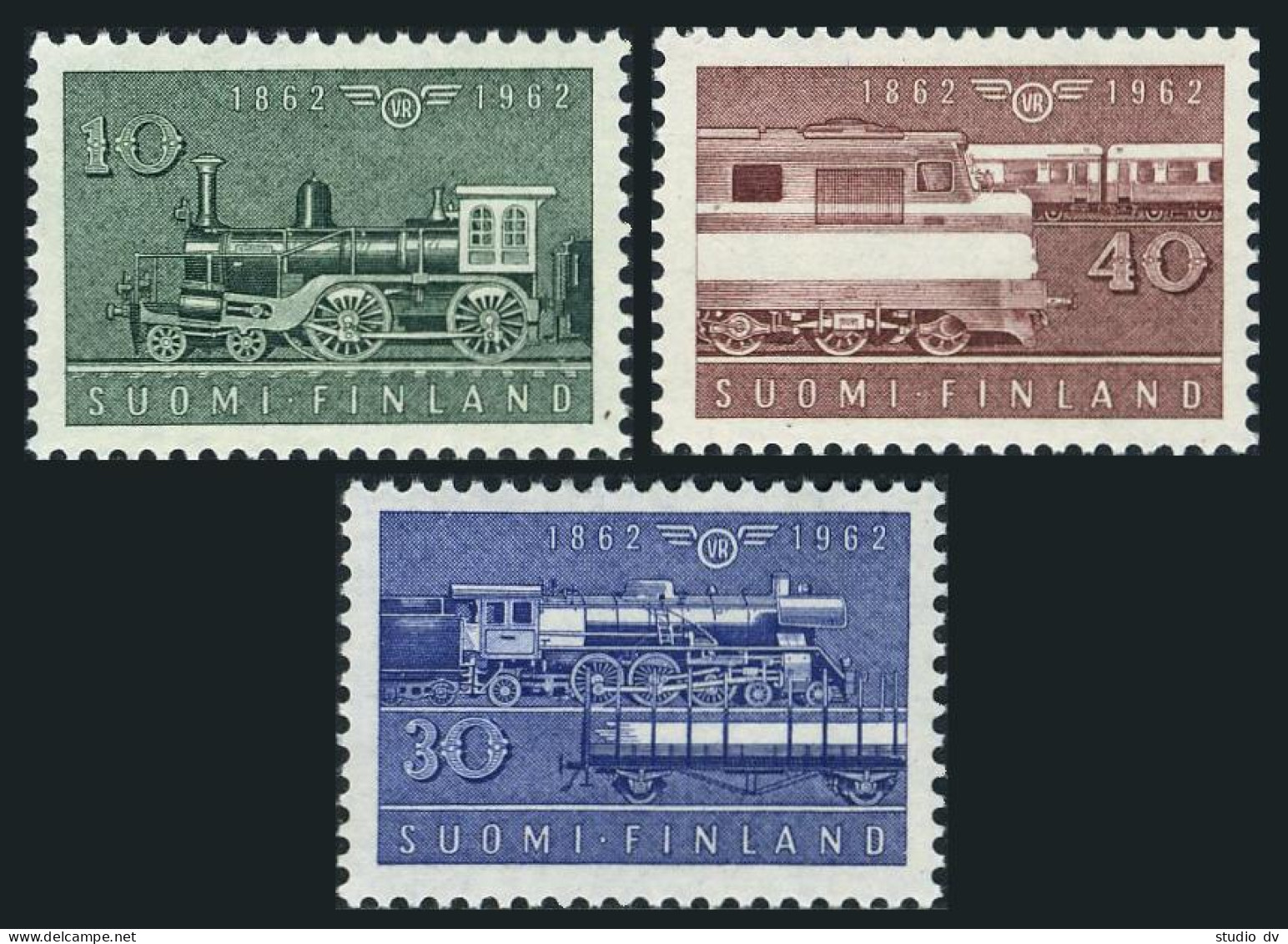 Finland 388-390, MNH. Mi 543-545. Finnish State Railways,100, 1961. Locomotives. - Nuovi
