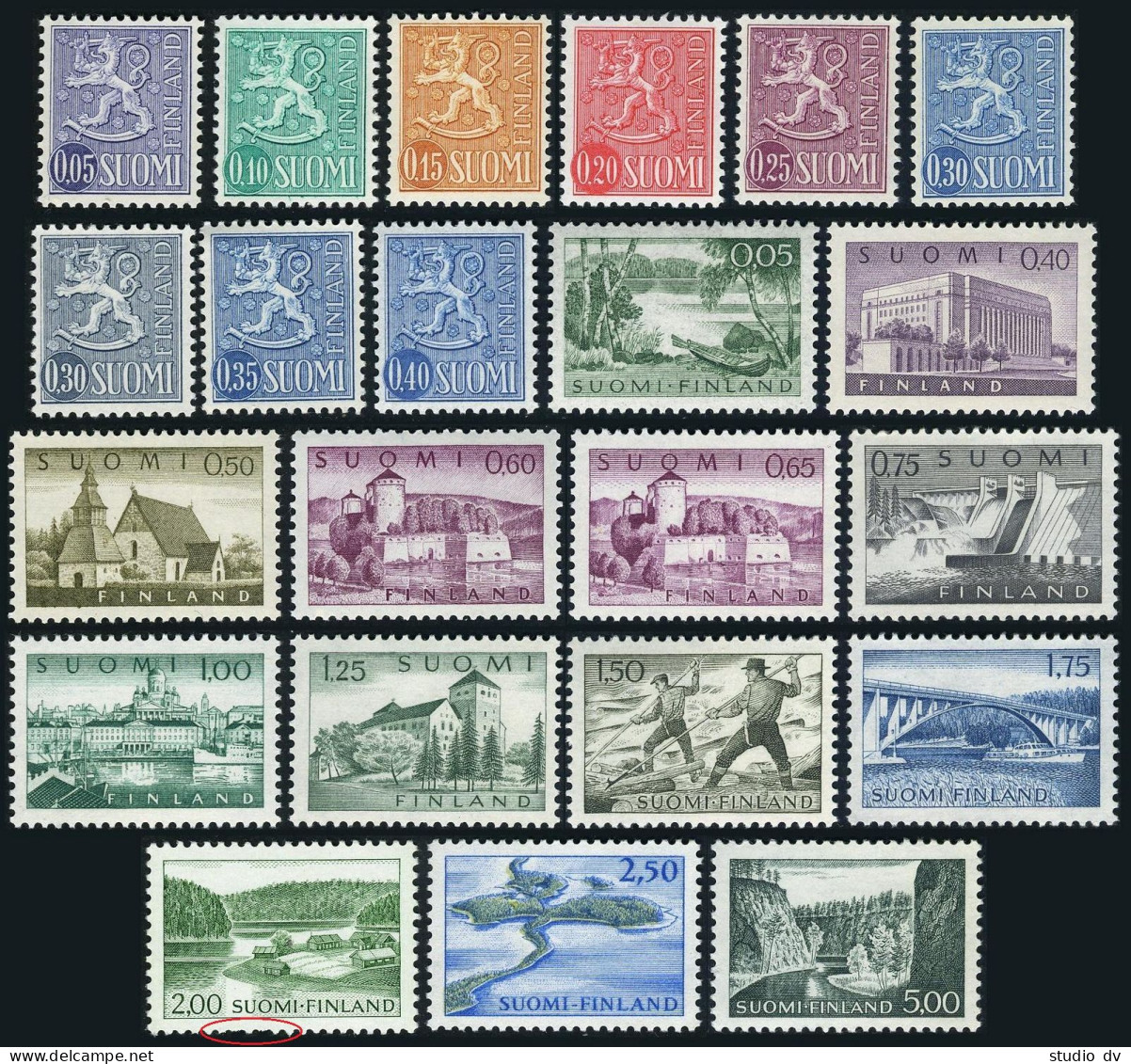 Finland 398-415, MNH-perf. Mi 556/622. Definitive 1962-1967. Arms,Views,Churches - Unused Stamps