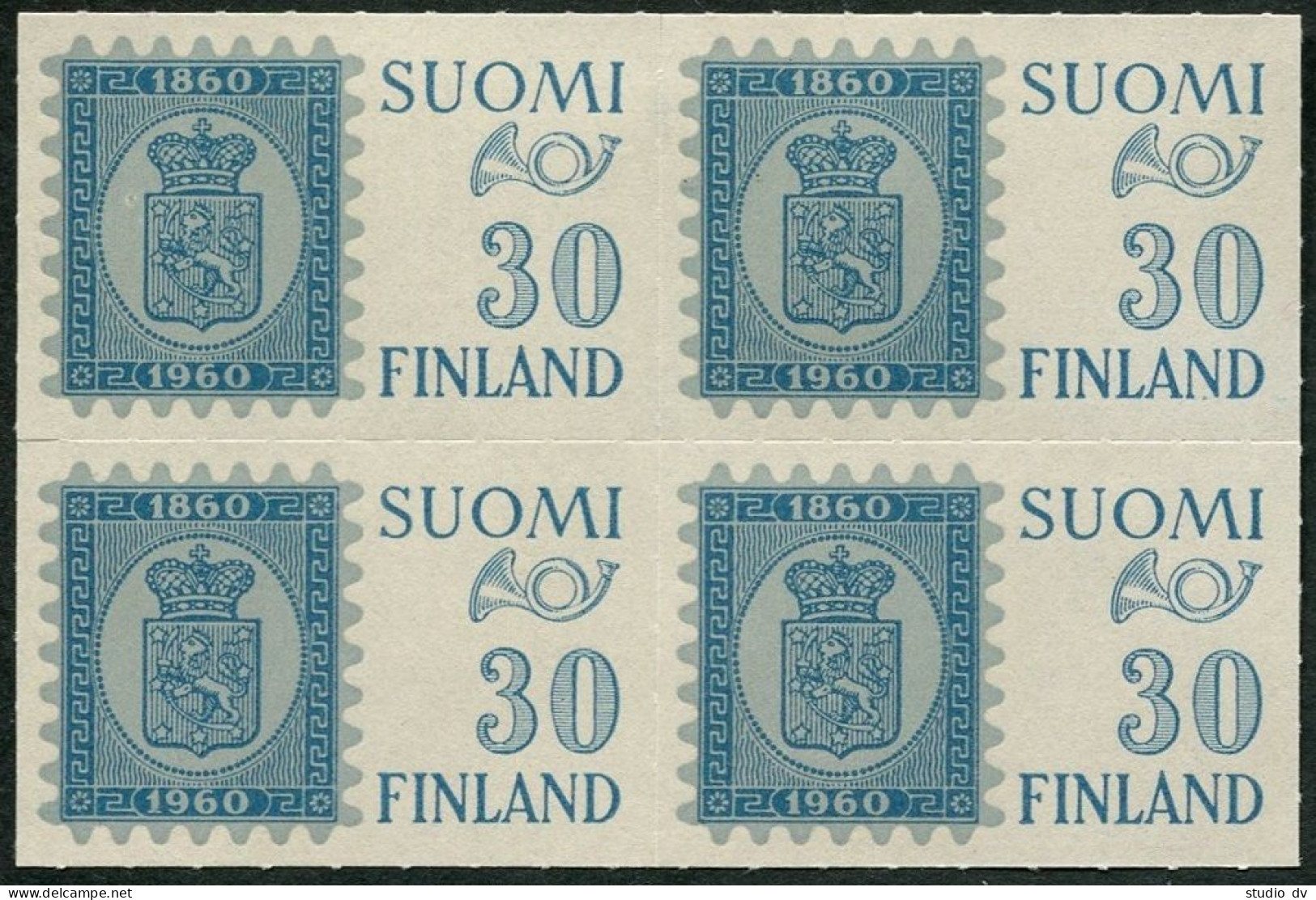 Finland 367 Block/4, MNH. Michel 516. Phil EXPO HELSINKI-1960. Post Horn. - Unused Stamps