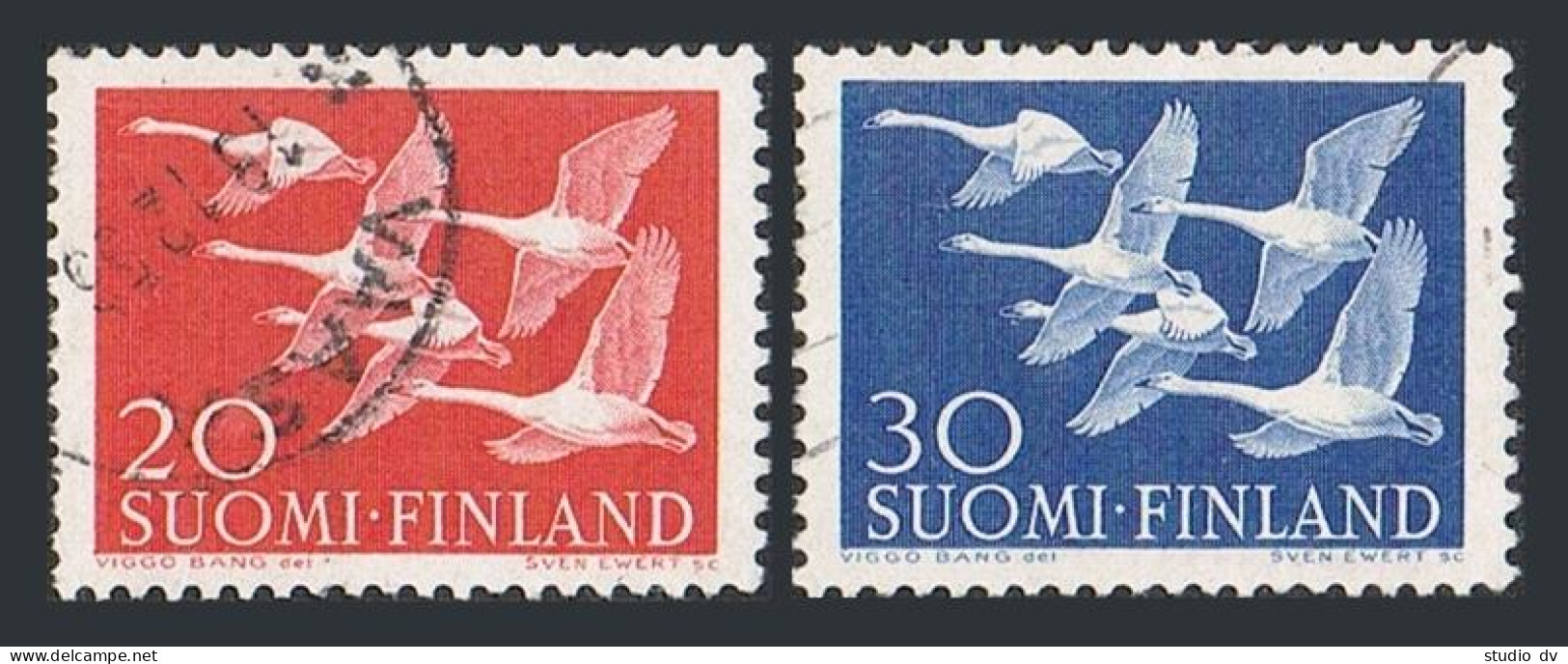 Finland 343-344, Used. Michel 465-466. Norther Cooperation, 1956. Whooper Swans. - Oblitérés