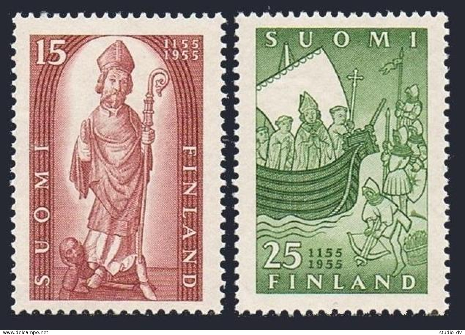 Finland 327-328, Lightly Hinged. Mi 439-440. Adoption Of Christianity-800, 1955. - Unused Stamps