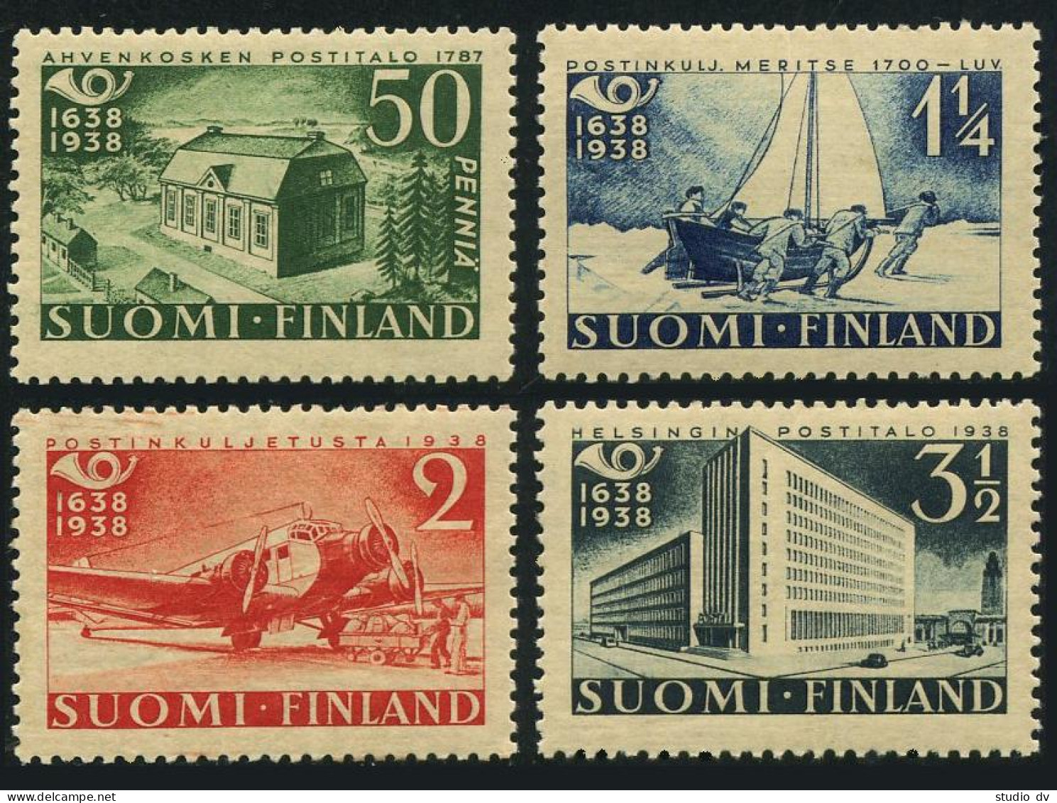 Finland 215-218, Lightly Hinged. Mi 213-216. Finnish Postal System-300, 1938. - Neufs