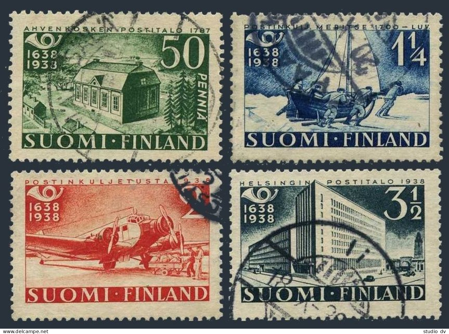 Finland 215-218,used.Michel 213-216. Finnish Postal System-300,1938. - Used Stamps