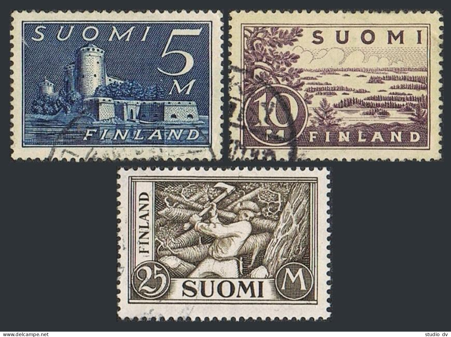 Finland 177-179, Used. Mi 155a,156-II,157a. Castle, Lake Saima,Woodchopper, 1930 - Gebruikt