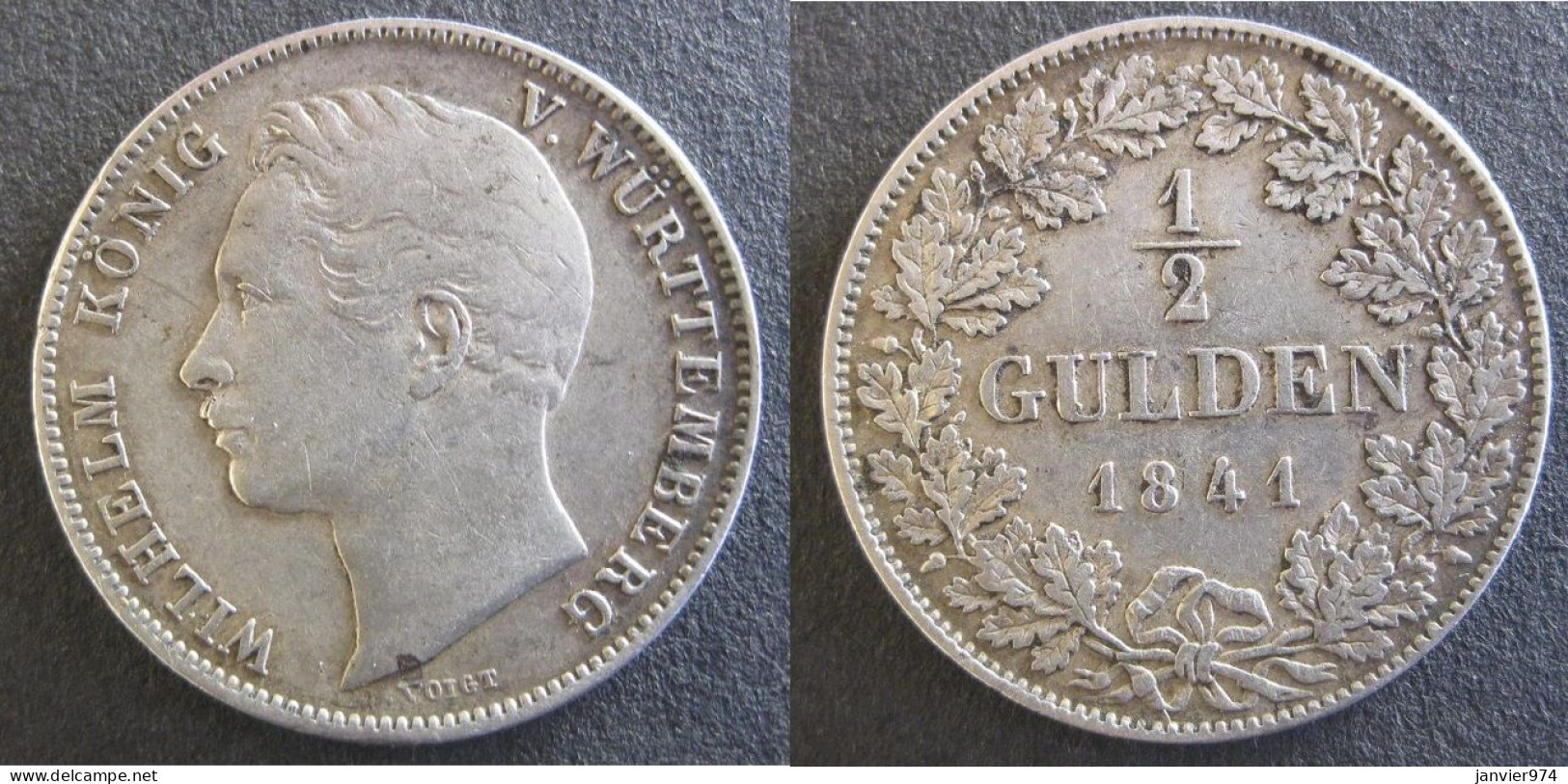 Allemagne. Wurtemberg 1/2 Gulden 1841 Wilhelm I , En Argent , KM# 573 - Piccole Monete & Altre Suddivisioni