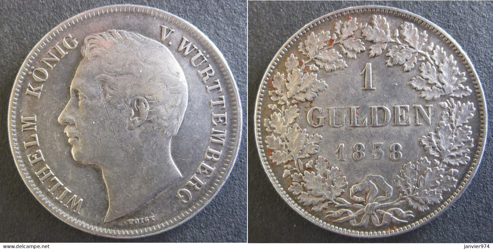 Allemagne. Wurtemberg 1 Gulden 1838 Wilhelm I , En Argent , KM# 574 - Taler Et Doppeltaler