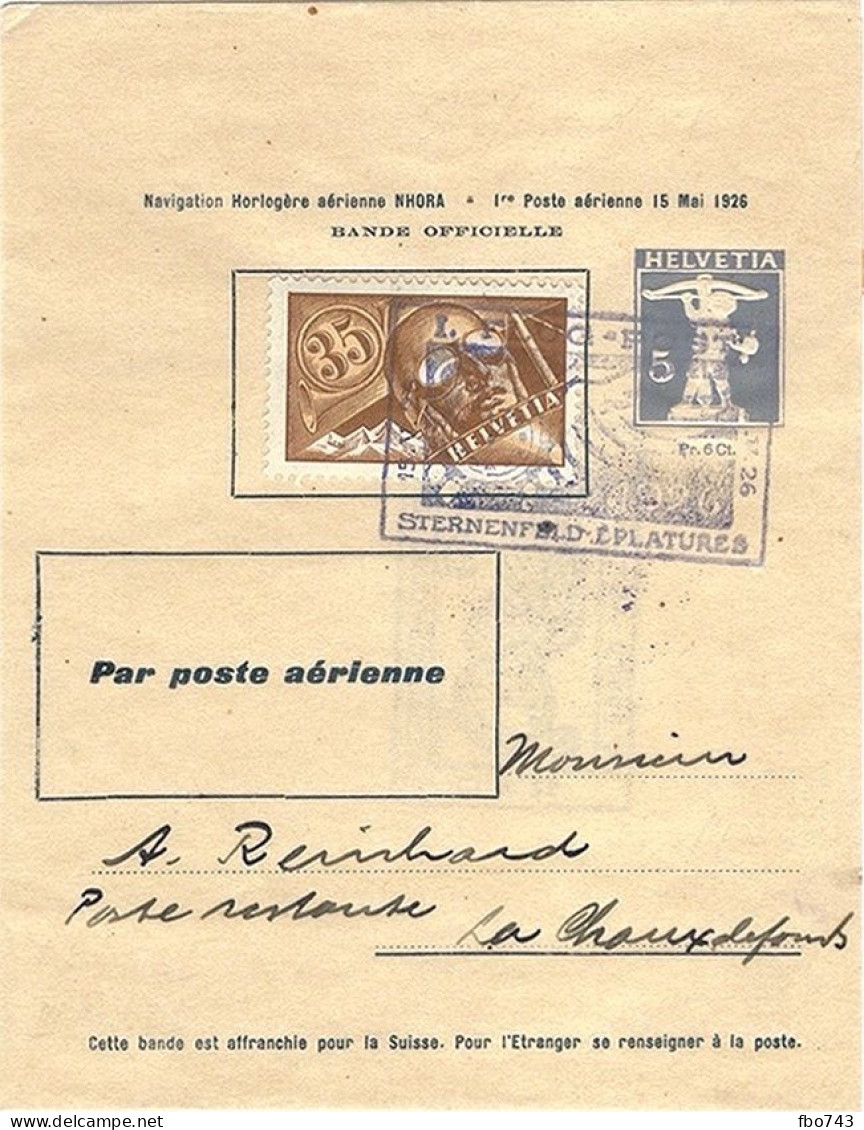 NHORA 1926 1ère Poste Aérienne Vol Bâle:La Chaux-de-Fonds (a) - Altri & Non Classificati