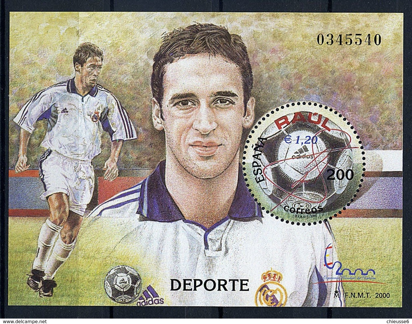 Espagne** Bloc N° 90 - "Espana 2000" Expo Philat. Sport : Foot: Raul Gonzalez - Blocks & Sheetlets & Panes