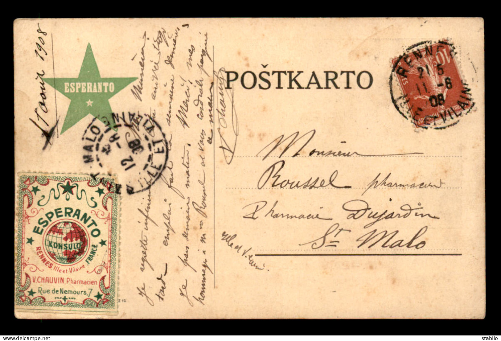 ESPERANTO - CARTE DU CONGRES INTERNATIONAL DE DRESDE DU 16 AU 22 AOUT 1908 - Esperanto