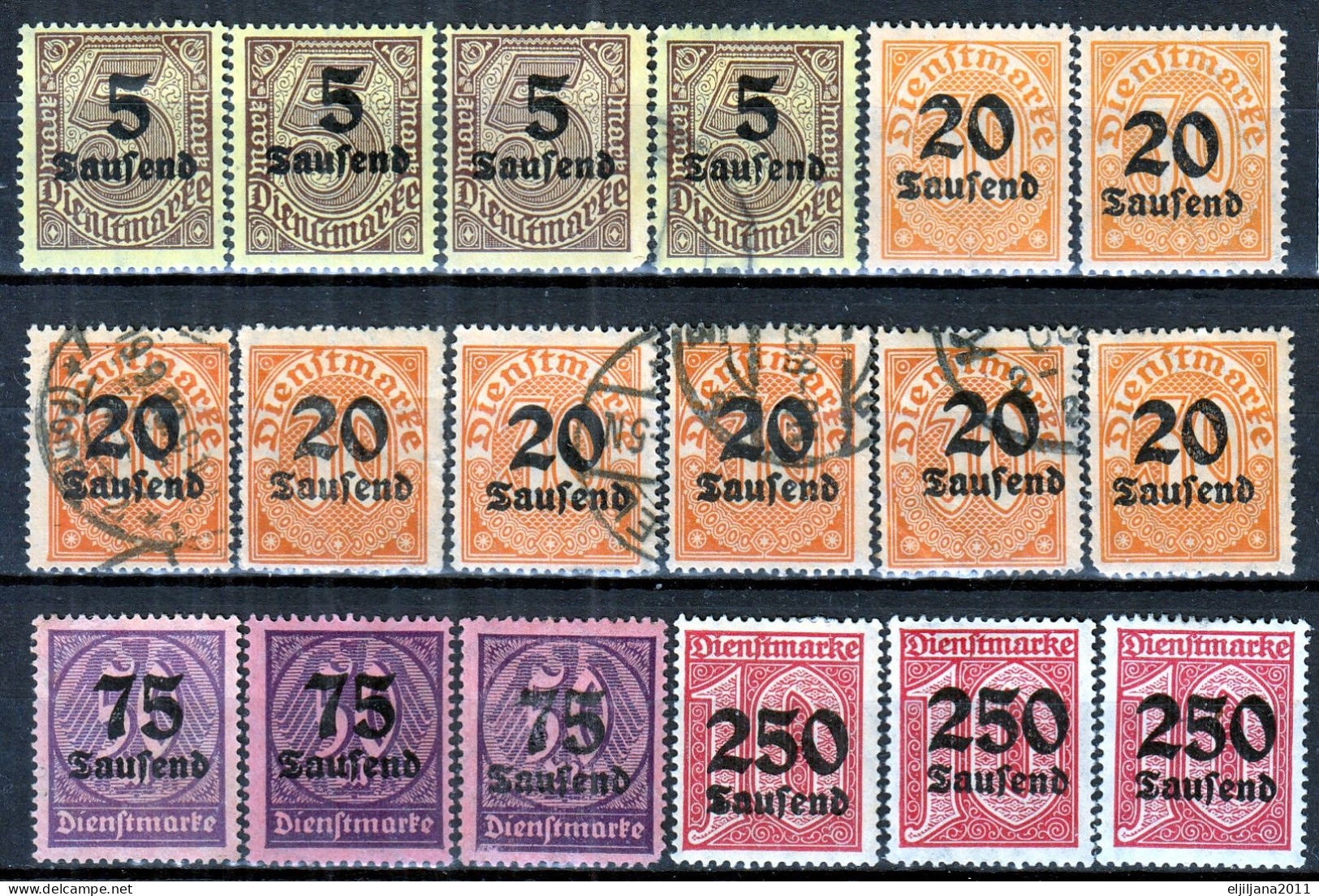 ⁕ Germany, Deutsches Reich 1923 Infla ⁕ Dienstmarke /official Stamps, Overprint Mi.89-97 ⁕ 39v ( Used & MNH/MH) - Scan - Officials