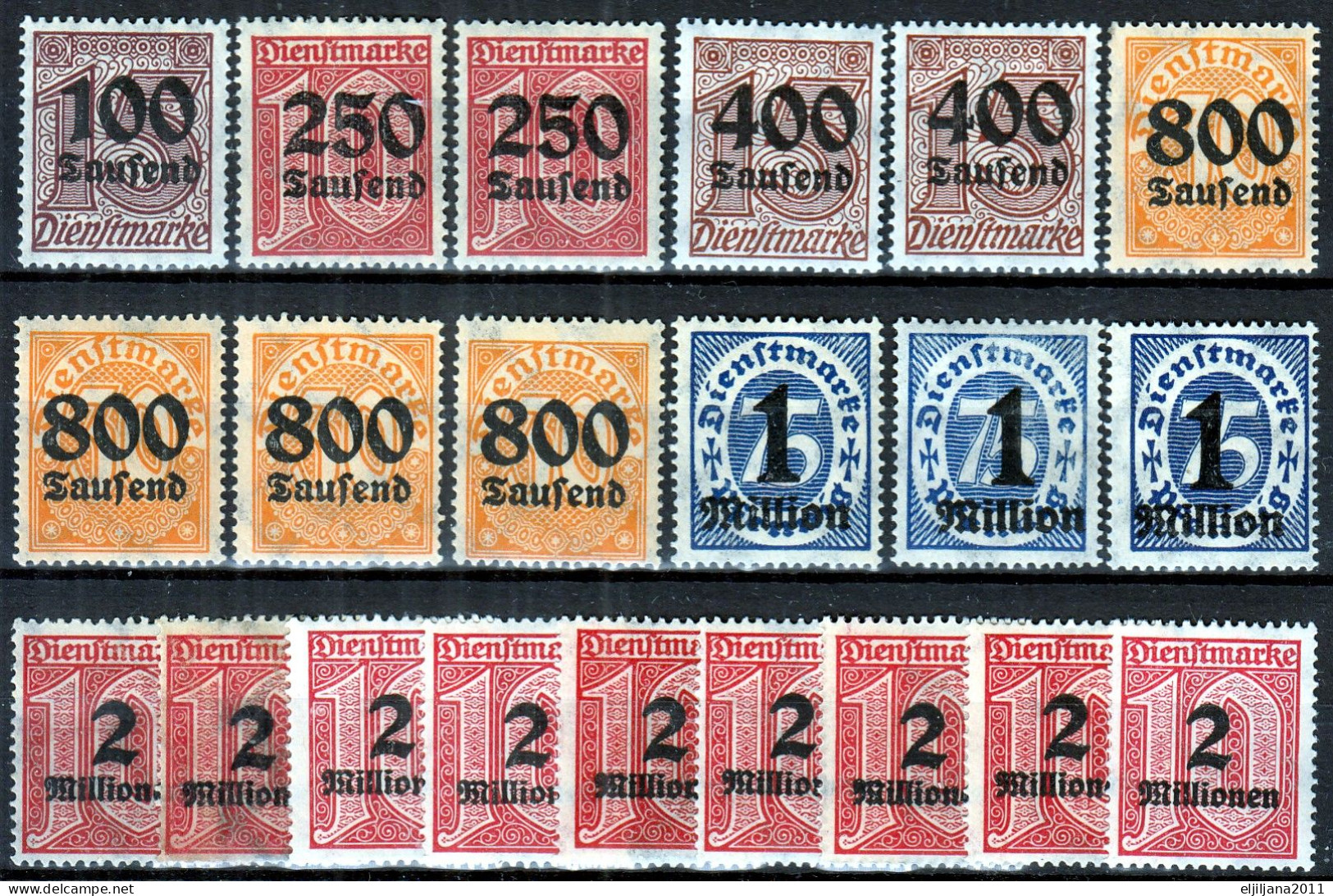 ⁕ Germany, Deutsches Reich 1923 Infla ⁕ Dienstmarke /official Stamps, Overprint Mi.89-97 ⁕ 39v ( Used & MNH/MH) - Scan - Officials