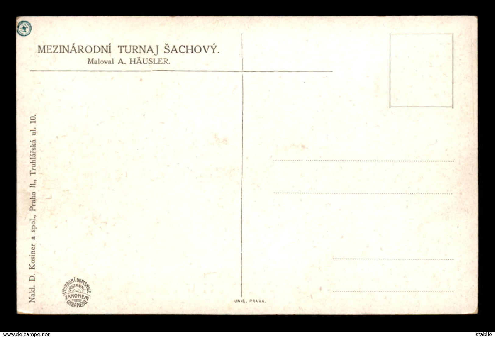 ECHECS - TOURNOI INTERNATIONAL DE PRAGUE EN 1908 - CARTE ILLUSTREE PAR A. HAUSLER - HENRYK SALINE 2E - FRANK MARSHALL 7E - Chess