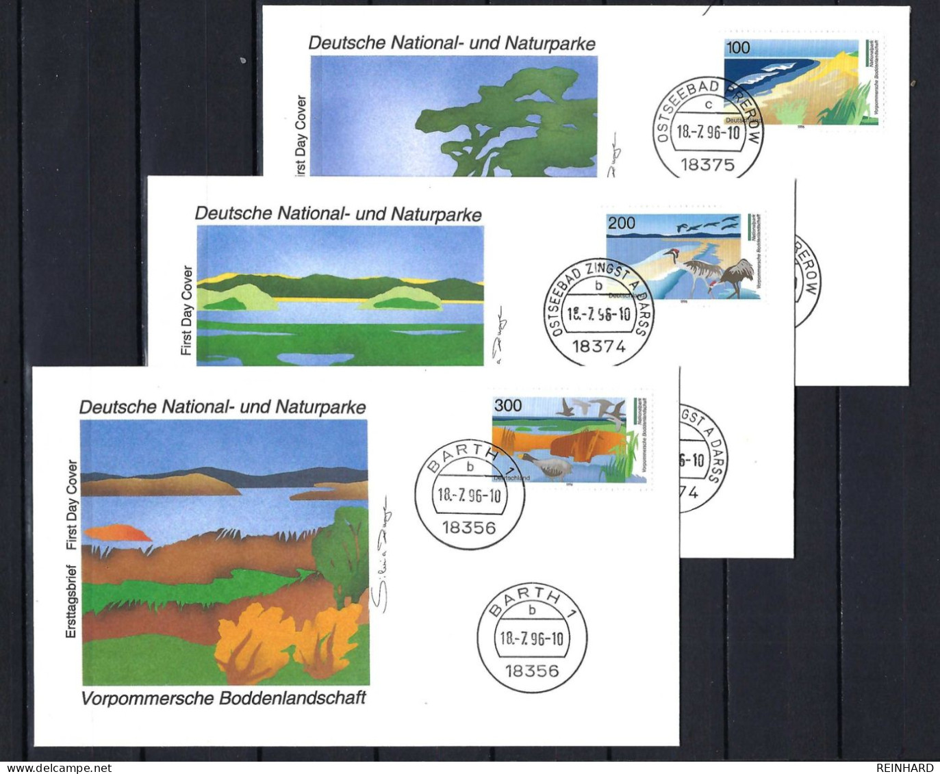 BUND Komplettsatz Mi-Nr. 1871 - 1873 (3 Belege) Vorpommersche Boddenlandschaft - Siehe Bild - 1991-2000