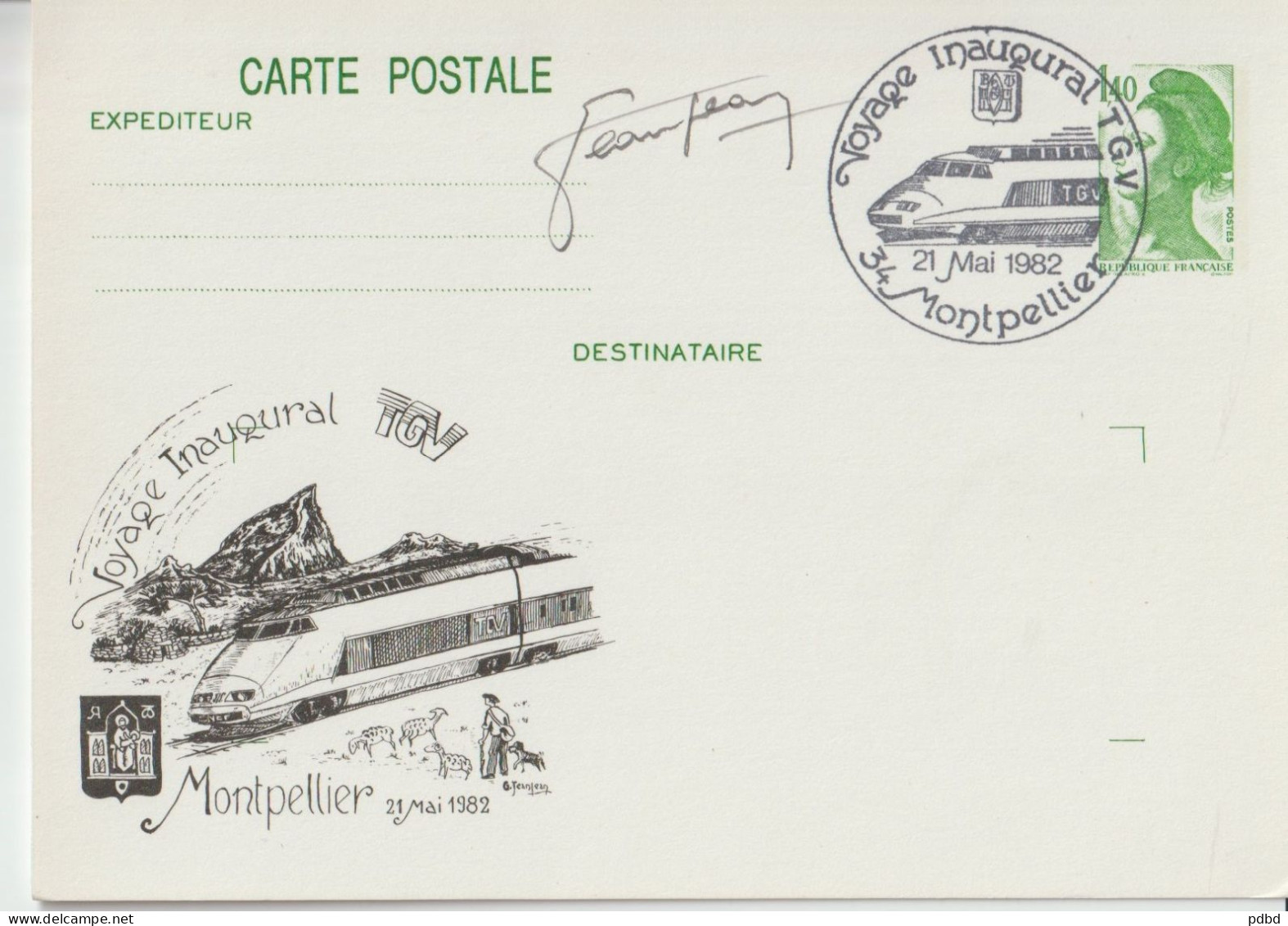 TGV MP 03 . TGV . 1 Entier Postal, 1 CPM Illustrée . Signée Jeanjean . Montpellier . 21 05 1982 . - Postales  Transplantadas (antes 1995)