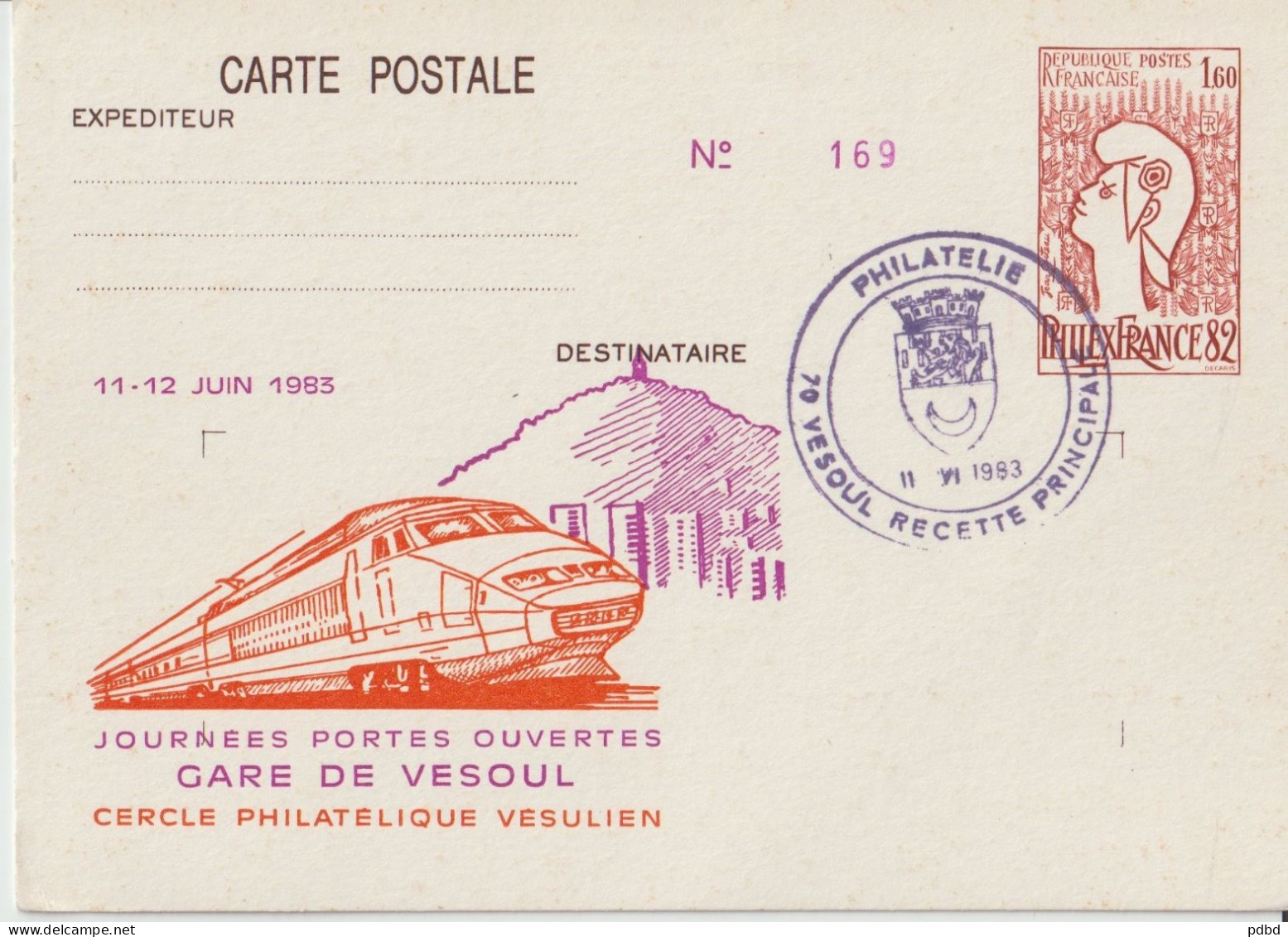 TGV MP 05 . TGV . 1 Carte . Entier Postal .Vesoul . 12 06 1983 . Journées Portes Ouvertes . - Overprinter Postcards (before 1995)