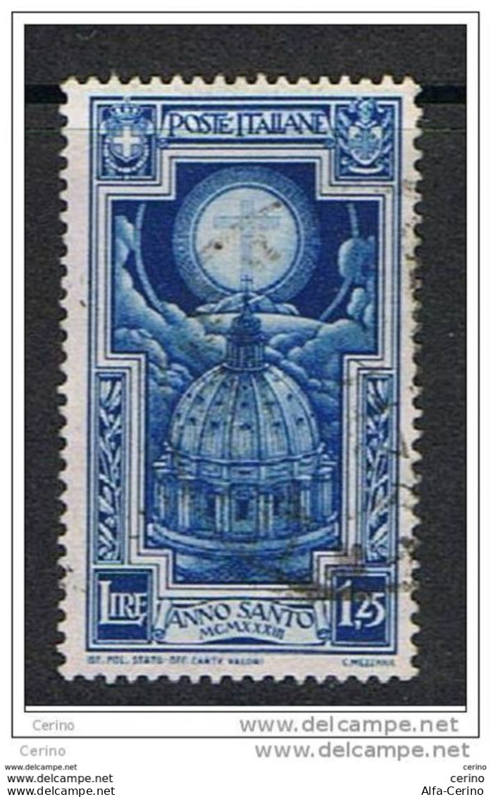 REGNO  VARIETA':  1933  ANNO  SANTO  -  £. 1,25  AZZURRO  US. -  CORONA  DX.  -  C.E.I. 344 A - Oblitérés