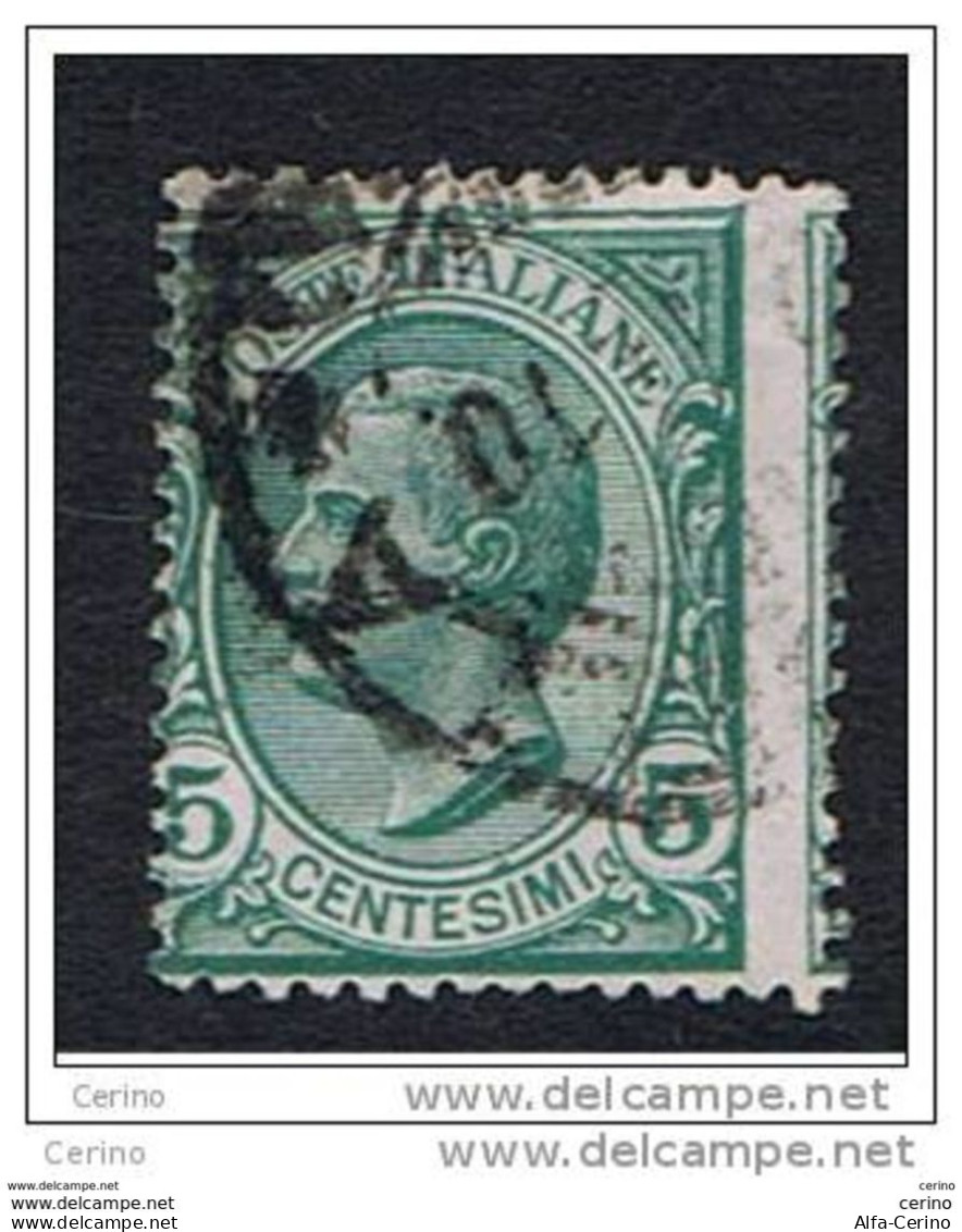 REGNO  VARIETA': 1906  VITTORIO  EMAN. III°  -  5 C. VERDE  US. -  DENTELLATURA  SPOSTATA  -  C.E.I. 81 N - Gebraucht