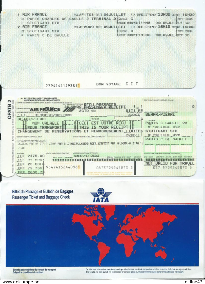 FRANCE - AVIATION - Carte D'embarquement  IATA - Boarding Passes