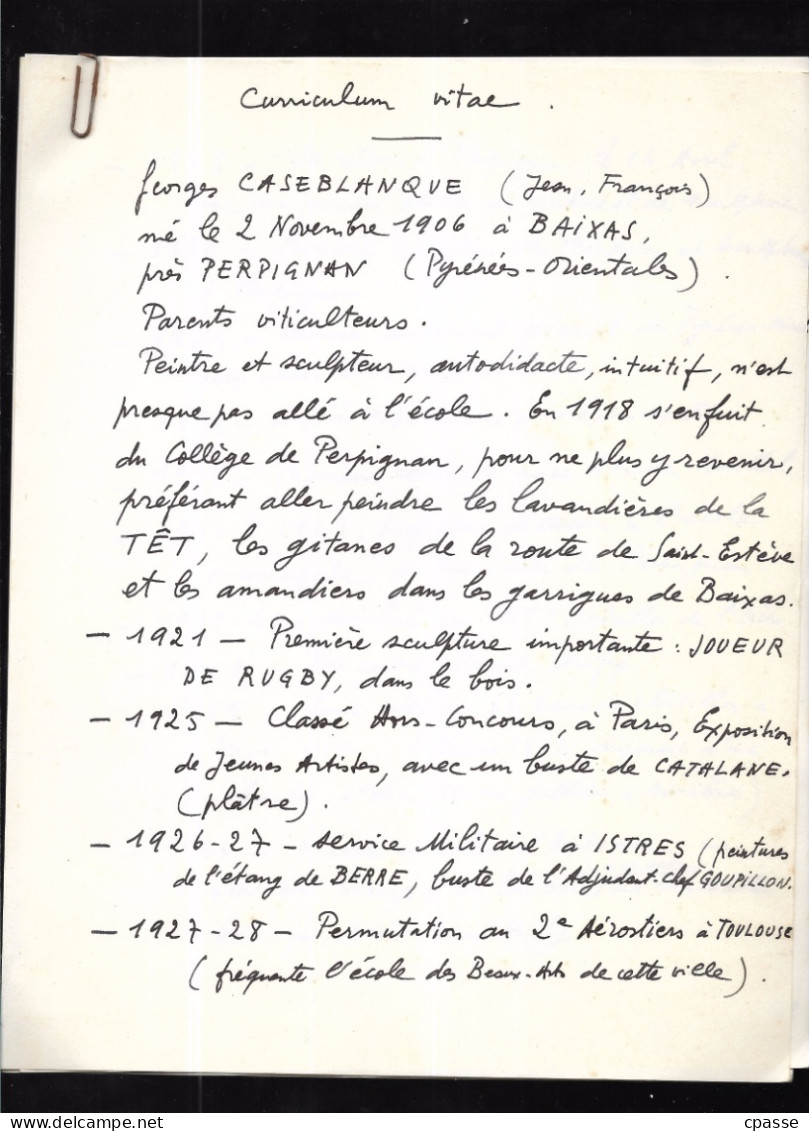 (Lot De 8) Dossier GEORGES CASEBLANQUE Artiste-Peintre, Né à 66 BAIXAS 1906 - 1995 - CV Autographe + Photos D'oeuvres - Painters & Sculptors