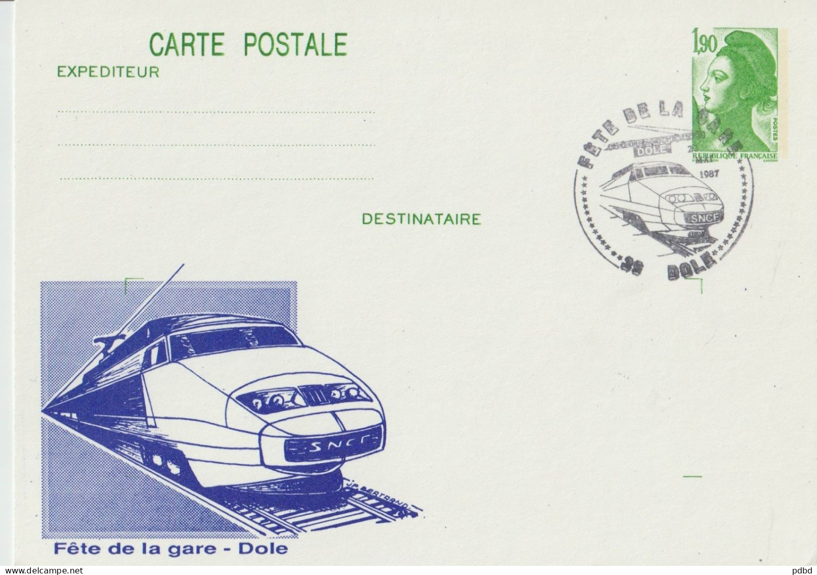 TGV MP 24 . Entier Postal . Dôle . Fête D La Gare . 23 Mai 1987 . - Cartes Postales Types Et TSC (avant 1995)