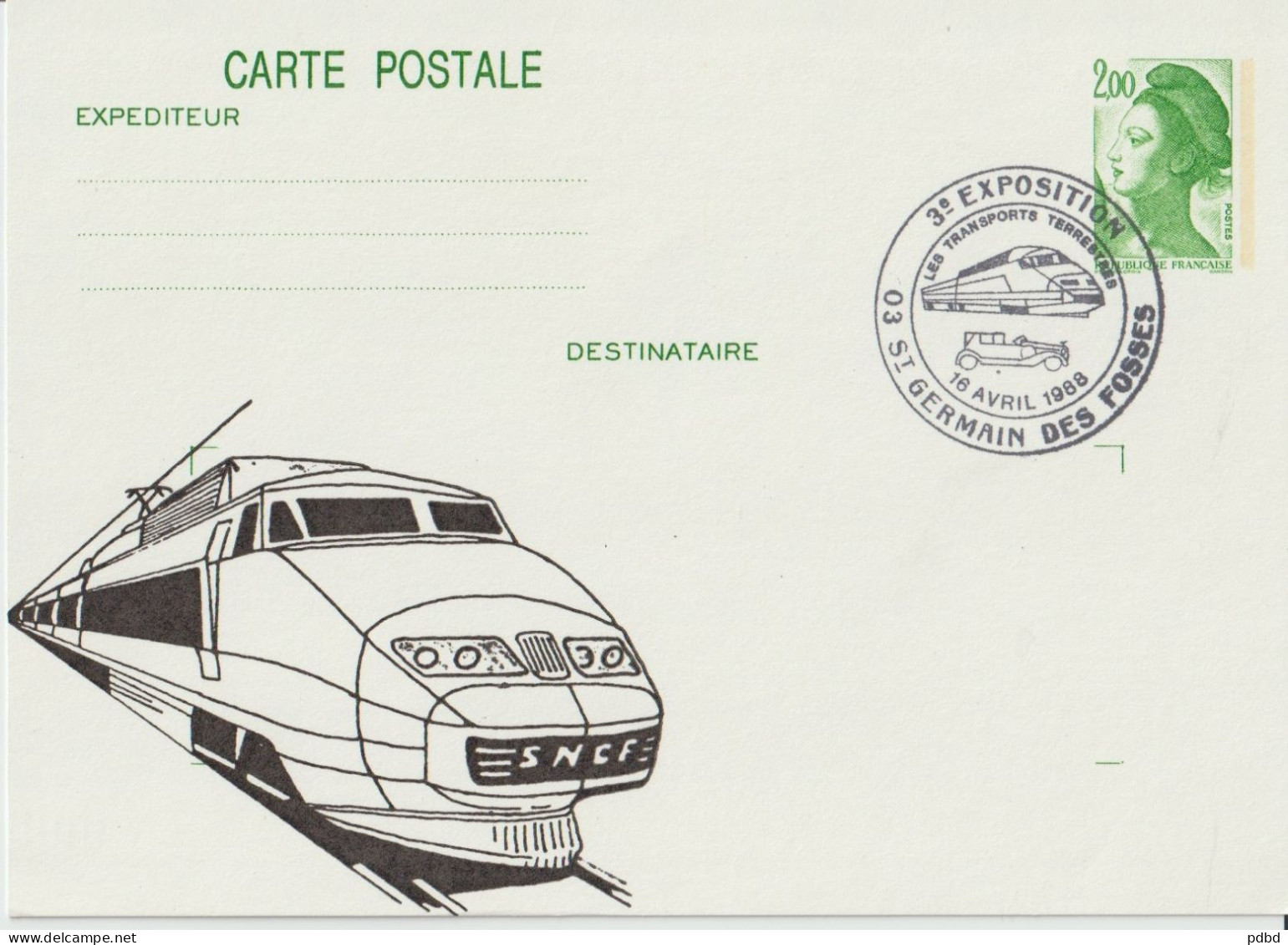 TGV MP 25 . Entier Postal . Saint-Germain Des Fossés . TGV . 16 04 1988 . 3éme Exposition Des Transports Terrestres . - Standard Postcards & Stamped On Demand (before 1995)