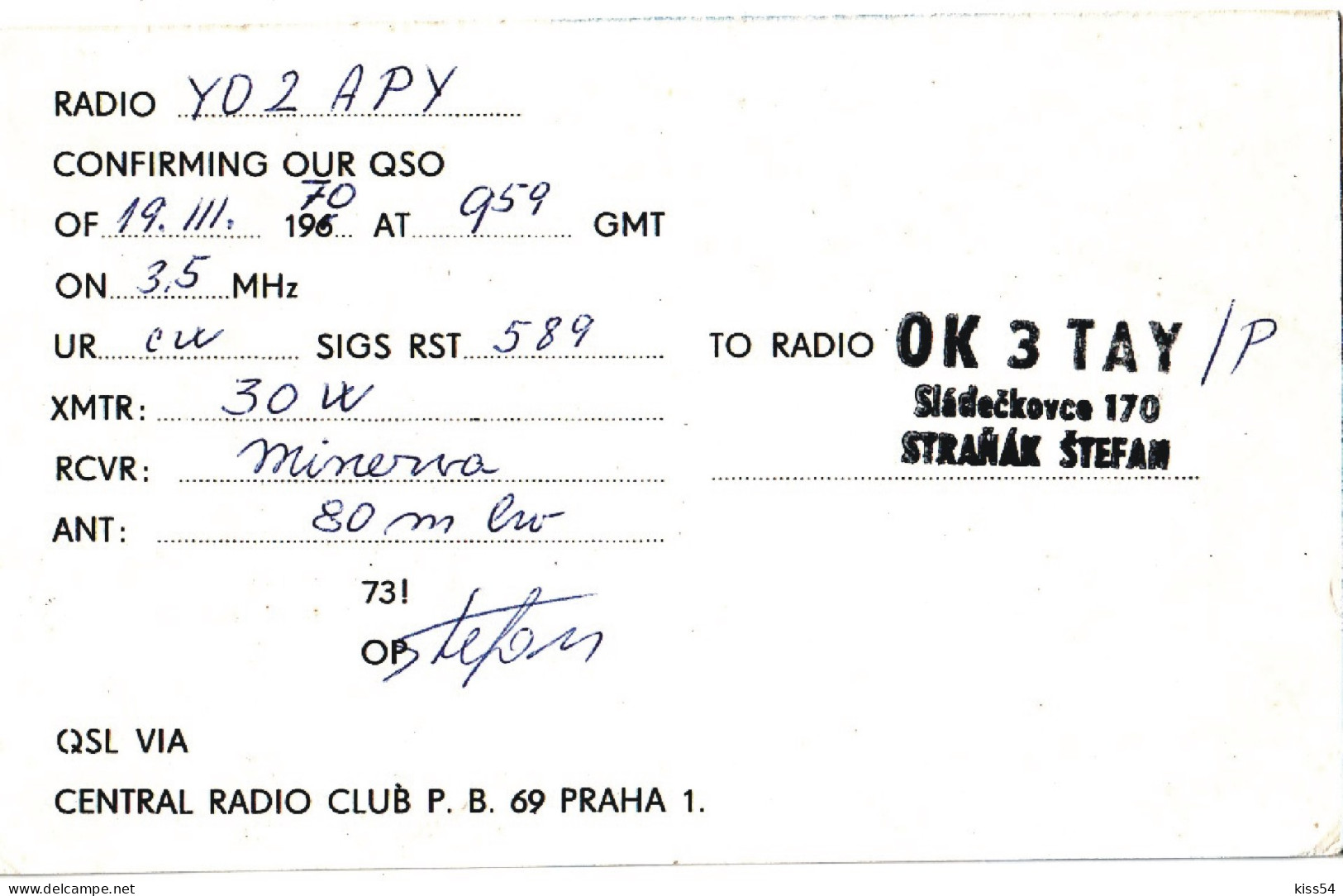 Q 32 - 173-a CZECHOSLOVAKIA - 1970 - Amateurfunk