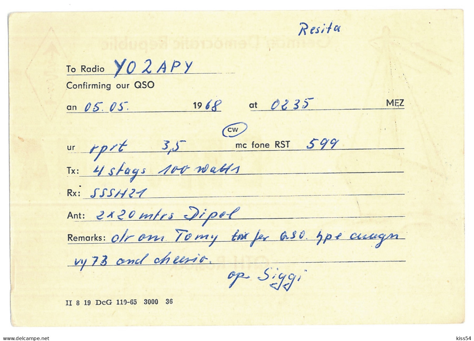 Q 32 - 361-a SHIP, German Democratic Republic - 1968 - Radio Amateur