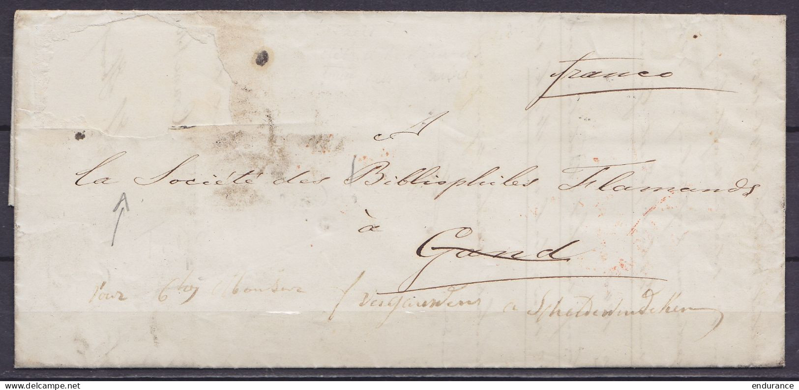 L. (timbres Découpés !) Datée 16 Novembre 1855 De UTRECHT Pour GAND Réexépdiée à SCHELDENWINDEKE (voir Dos: Càd Ambulant - 1851-1857 Médaillons (6/8)