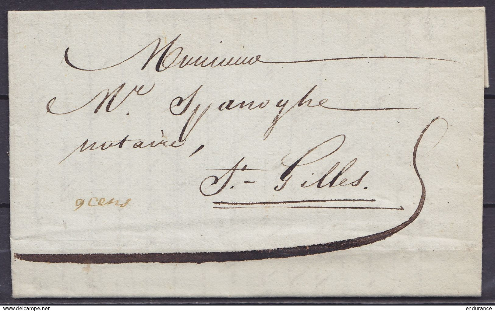 L. Datée Janvier 1832 De TERMONDE Pour Notaire à ST-GILLES (Sint-Gillis-bij-Dendermonde) - Port Man. "9 Cens" - 1830-1849 (Belgique Indépendante)